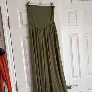 Olive Green Women's Wide Leg Strapless Jumpsuit
